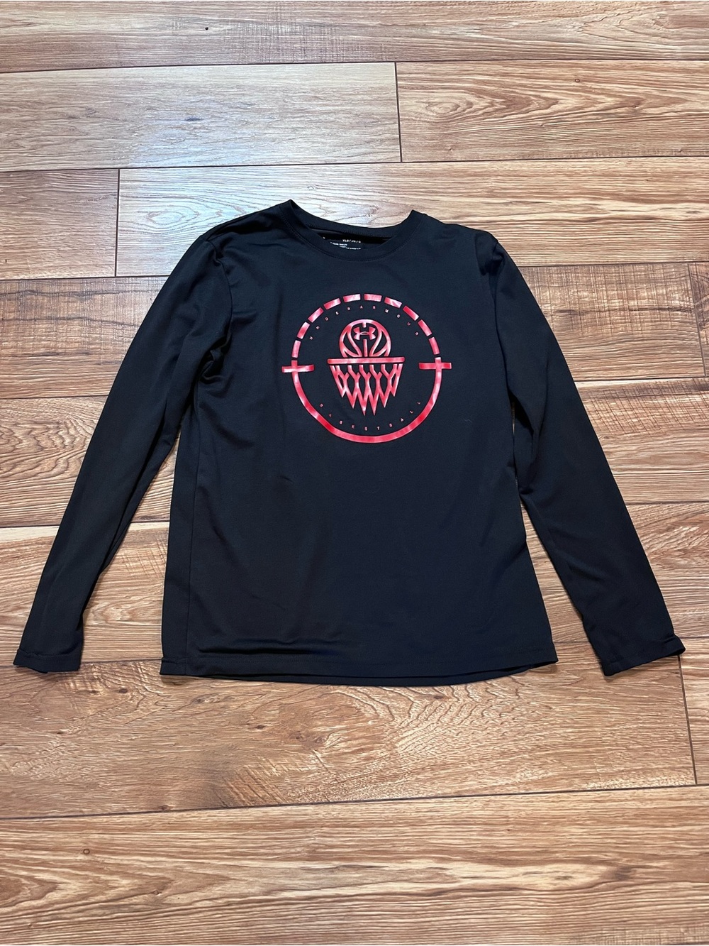Under Armour Black Long-Sleeve Performance Tee with Red Basketball Graphic